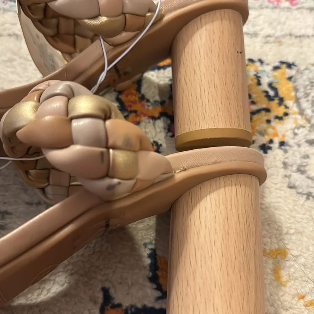 A New Day Braided Heels Basil multi colored tan gold - Picture 3 of 6